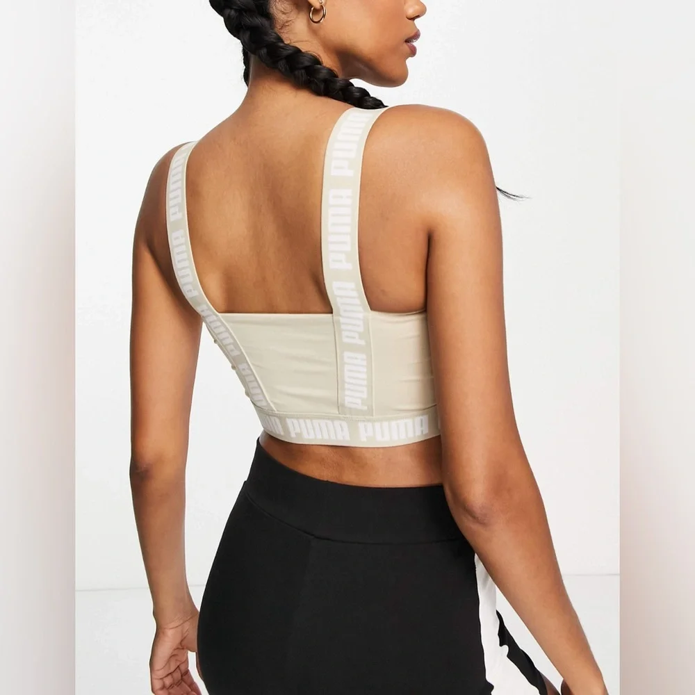 Puma Training Strong Square Neck Crop Top Stone Large